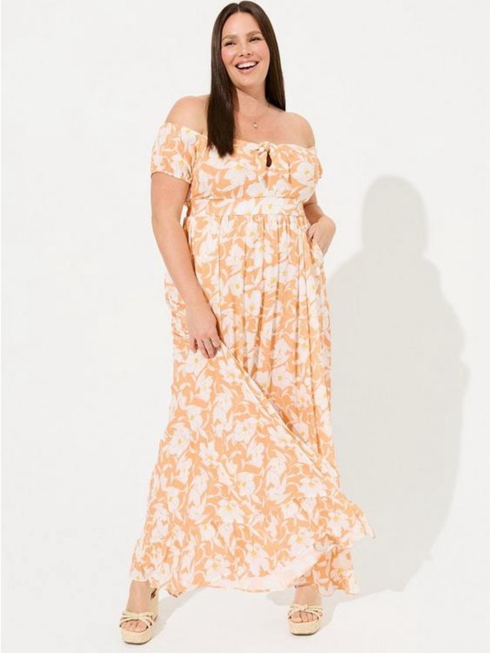Torrid orange white floral maxi dress Women’s sz 1X
